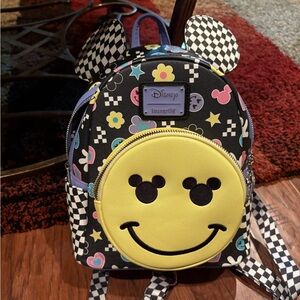 Loungefly Disney Checkered Backpack with Yellow Smiley
